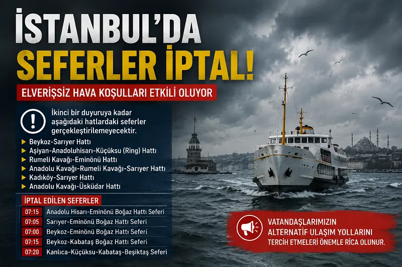 İstanbul’da Olumsuz Hava Şartları Deniz Ulaşımını Vurdu: Çok Sayıda Sefer İptal Edildi